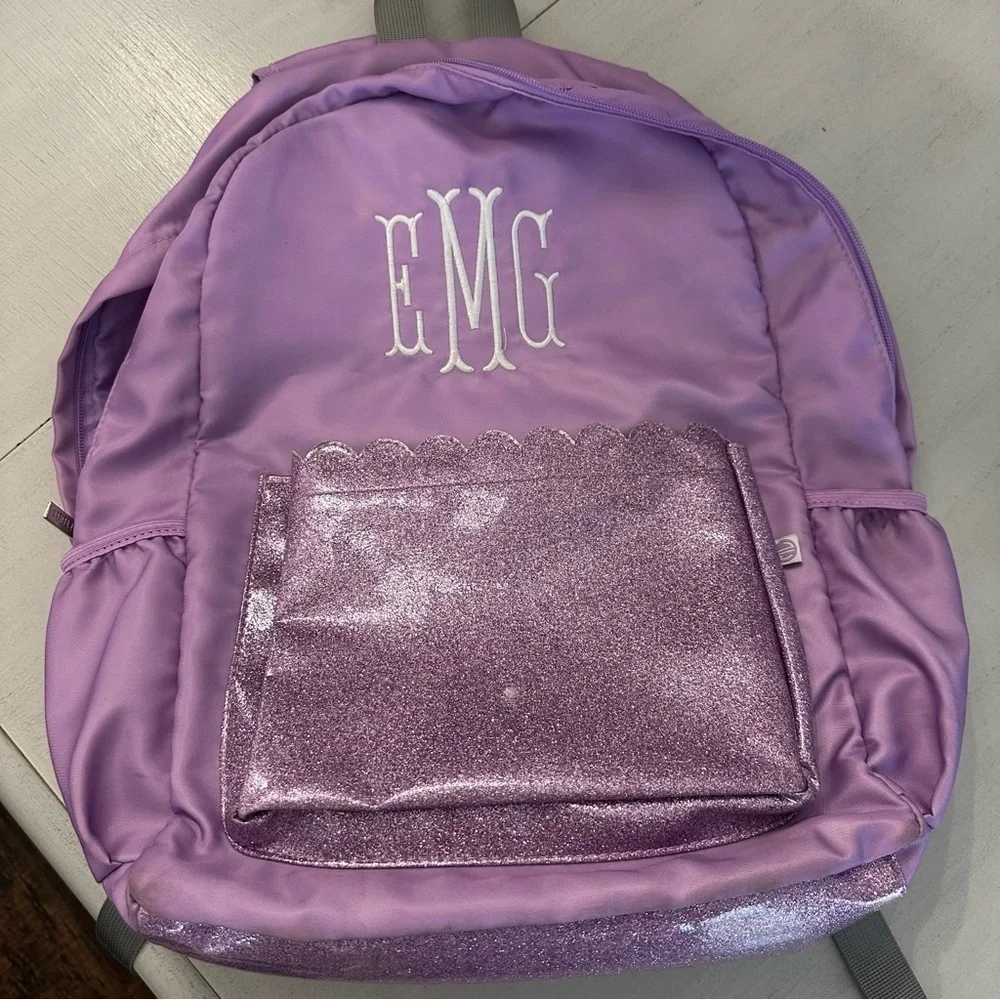 MarleyLilly Kids Purple and Sparkle Multi-Pocket Backpack with EMG Monogram GUC